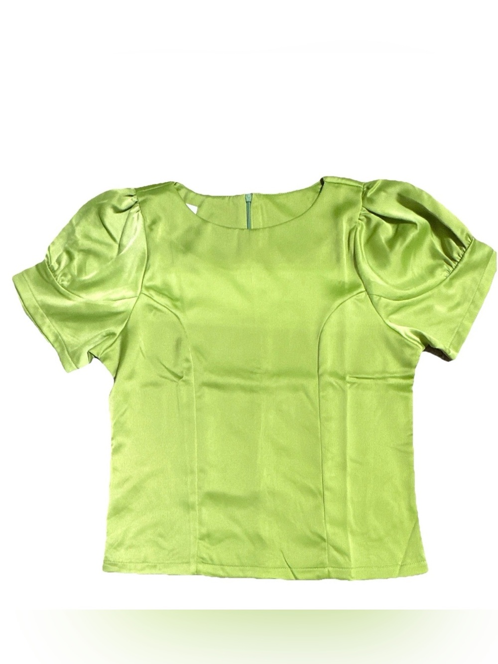 Satin‎ Lime Green Puff Sleeve Women's Top